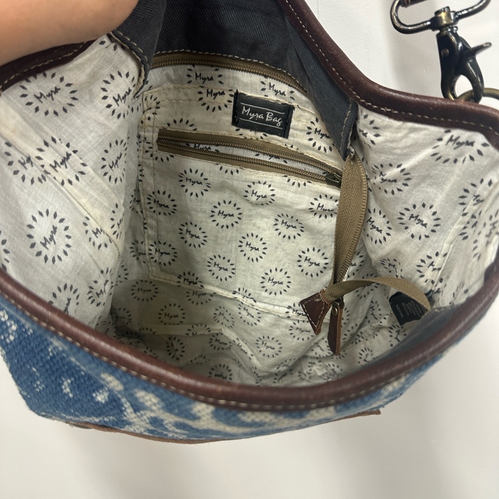 Myra Bags Blue Bliss Canvas, leather & Rug Shoulder Bag S-1950 - Picture 5 of 7